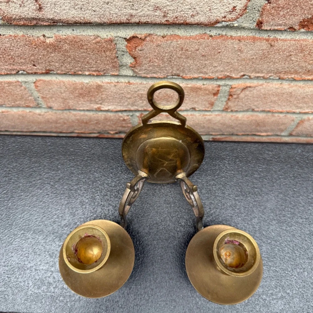 Unbranded Brass Wall Sconce Candle Holder Gold Vintage Double Arm MCM Regency